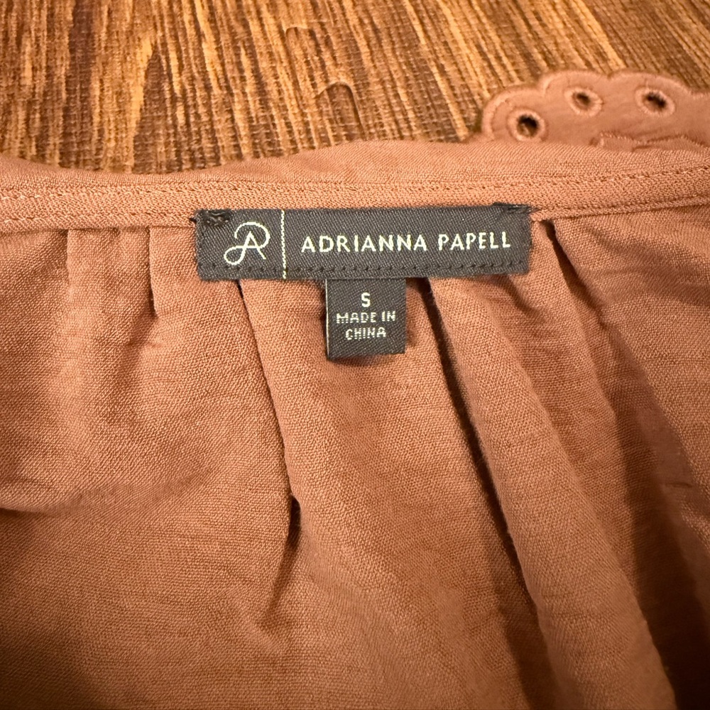 Adrianna Papell Brown Eyelet Blouse | S - Picture 6 of 13
